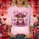 thumbnail image 1 of TaTaai Valentine's Day Cow Print Women's Tee, Loose Fit Three Quarter Sleeve Pullover, Cute Casual Top Gift, 1 of 5