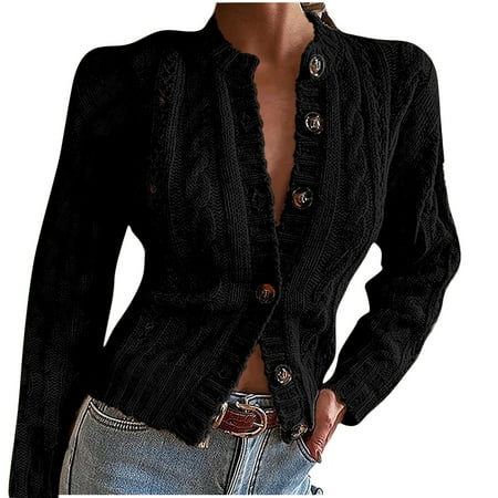 

Ziloco Women s Fashion Solid Color Long Sleeve Cardigan Button Sweater Jacket maternity jacket Black XL