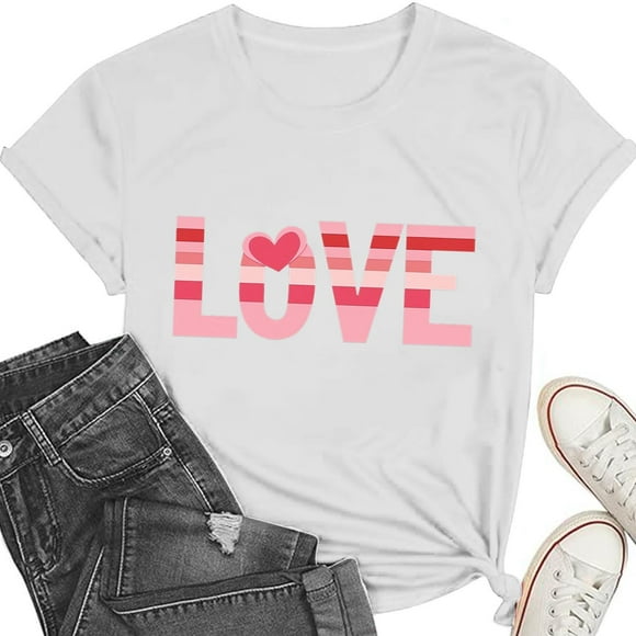 Ounisa Valentines Shirts for Women: Cute Love Heart Shirt Valentine T Shirt Red Short Sleeve Casual Hearts Tops