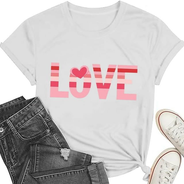 Ounisa Valentines Shirts for Women: Cute Love Heart Shirt Valentine T Shirt Red Short Sleeve Casual Hearts Tops