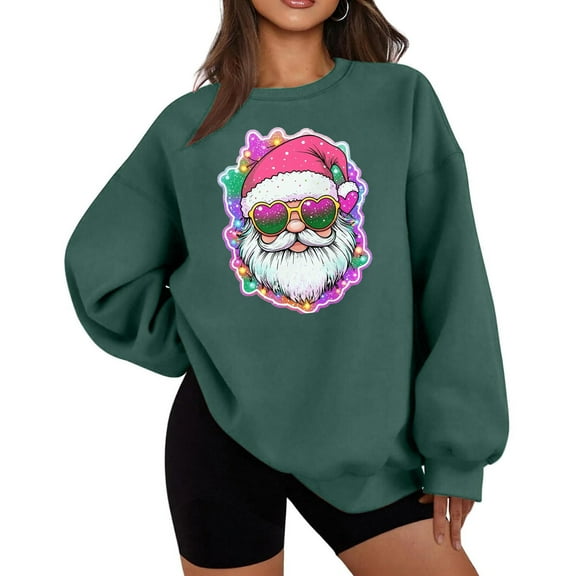 Lorytime Sweatshirts for Women Oversized Christmas Santa Claus Plush Shirt Crew Neck Long Sleeve Pullover Loose Tops