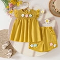 thumbnail image 3 of Amidoa Girls Summer 2 Piece Outfits Kids Ruffle Sleeve Short Sleeve and Shorts Casual Clothing Sets Yellow Size 9, 3 of 7