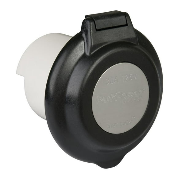 Maro Receptacle 304EL-BRV.BLK Outdoor/Indoor Use; 125 Volt/30 Amp Power; Non Ground Fault Interrupter; Single Receptacle; Black; Flame Resistant UL94V0 Plastic Rear Enclosure; With Cap