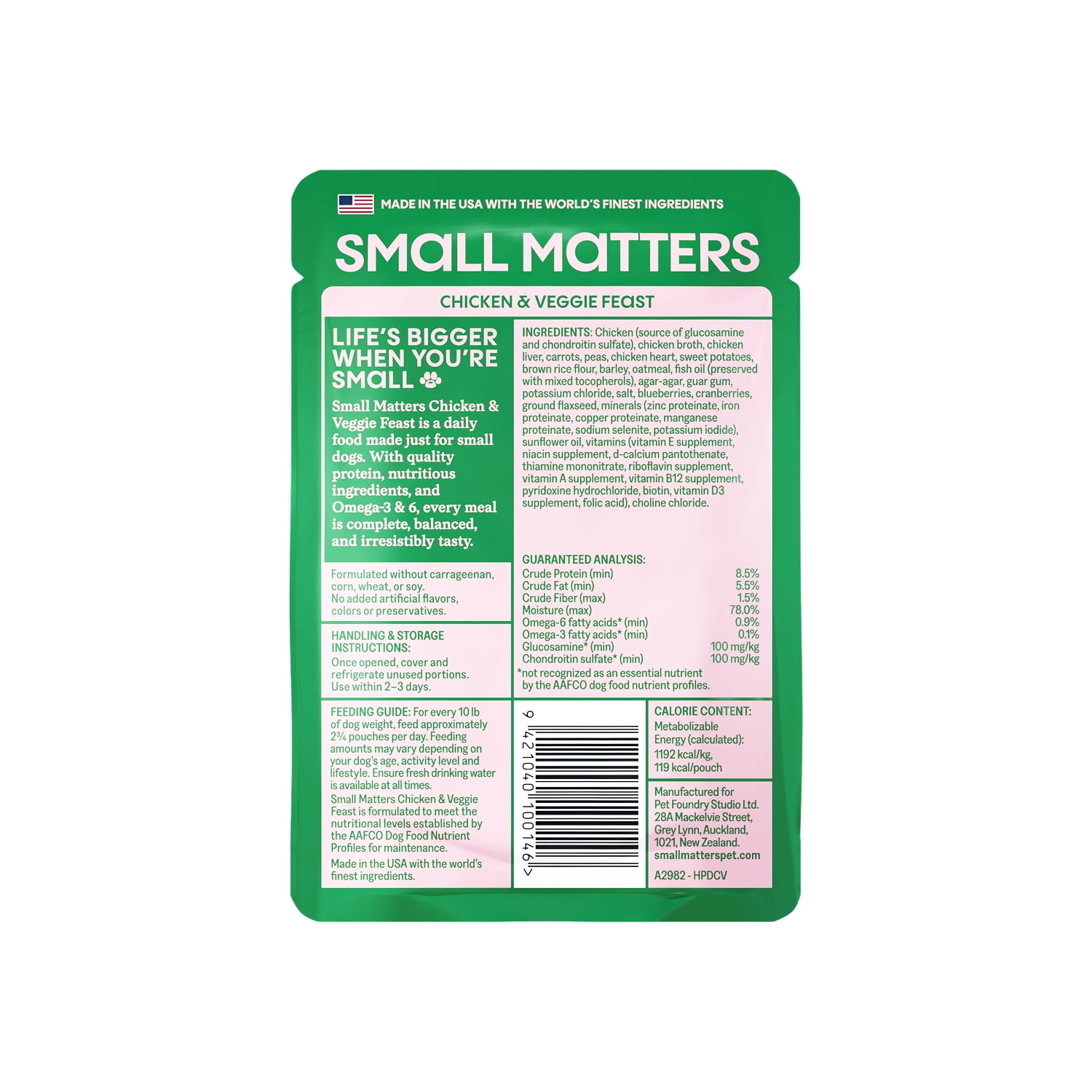 Small Matters Adult Dog Food for Small Dogs, Chicken & Veggie Feast Loaf, 3.5oz Pouch