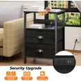 thumbnail image 4 of Nightstand Set of 2, Black Oak, with Charging Station and USB Ports, Side Tables with 2 Fabric Drawers, Bedside Tables with Storage Shelf & Hooks, for Living Room/Bedroom, 4 of 14