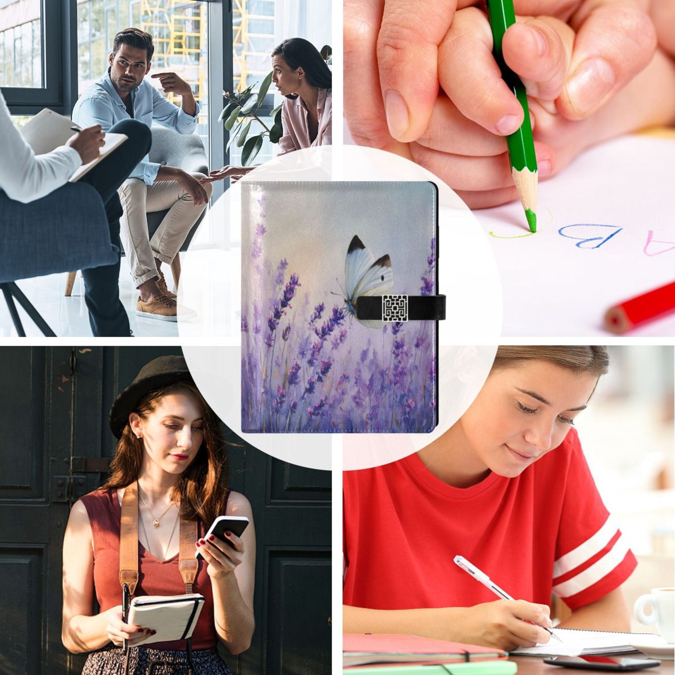 Leather Planner Leather Notebook Notebook Journal Binder Design Pen Pocket Design Convenient for Storage Watercolor Purple Butterfly