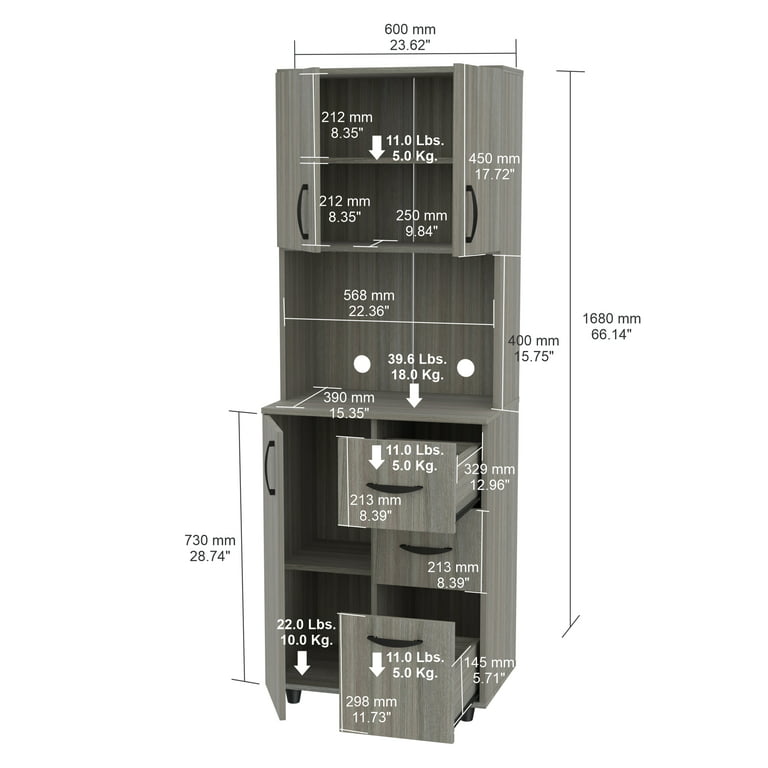 Inval 3-Shelf Mini Refrigerator Microwave Storage Cabinet, Amaretto