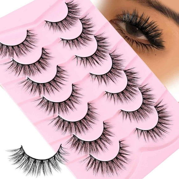 Riforla 7Pairs Eyelashes Wispy Lashes Extension Clusters DIY Eyelash Extensions 14Pcs Natural Lashes Clusters Individual Lashes Eyelashes Pink