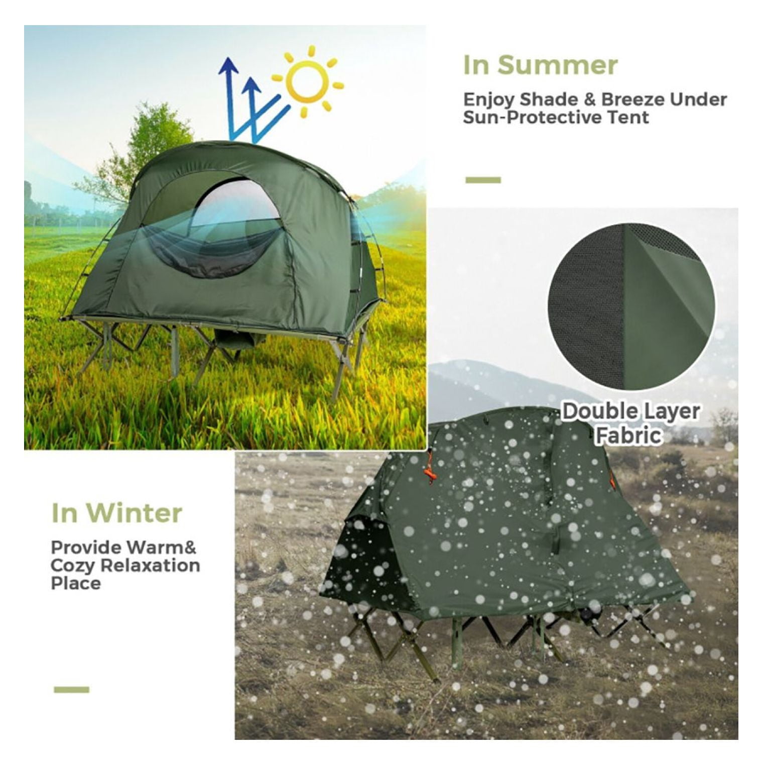 2-Person Camping Tent Cot, Outdoor Waterproof Tent with Self-Inflating Mattress, Portable 4-in-1 Camping Bed with Cover & Roller Bag