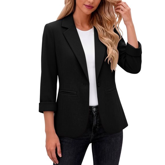 Zpanxa Womens Winter Jackets Three Quarter Sleeve Button Front Flared Jacket Solid Color Casual Lightweight Versatile with Pockets
