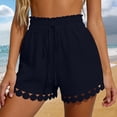 thumbnail image 2 of Hurxie Womens Shorts Summer Casual Loose Elastic Waist Drawstring Lace Boho Beach Cover Up Shorts Navy,2XL, 2 of 7
