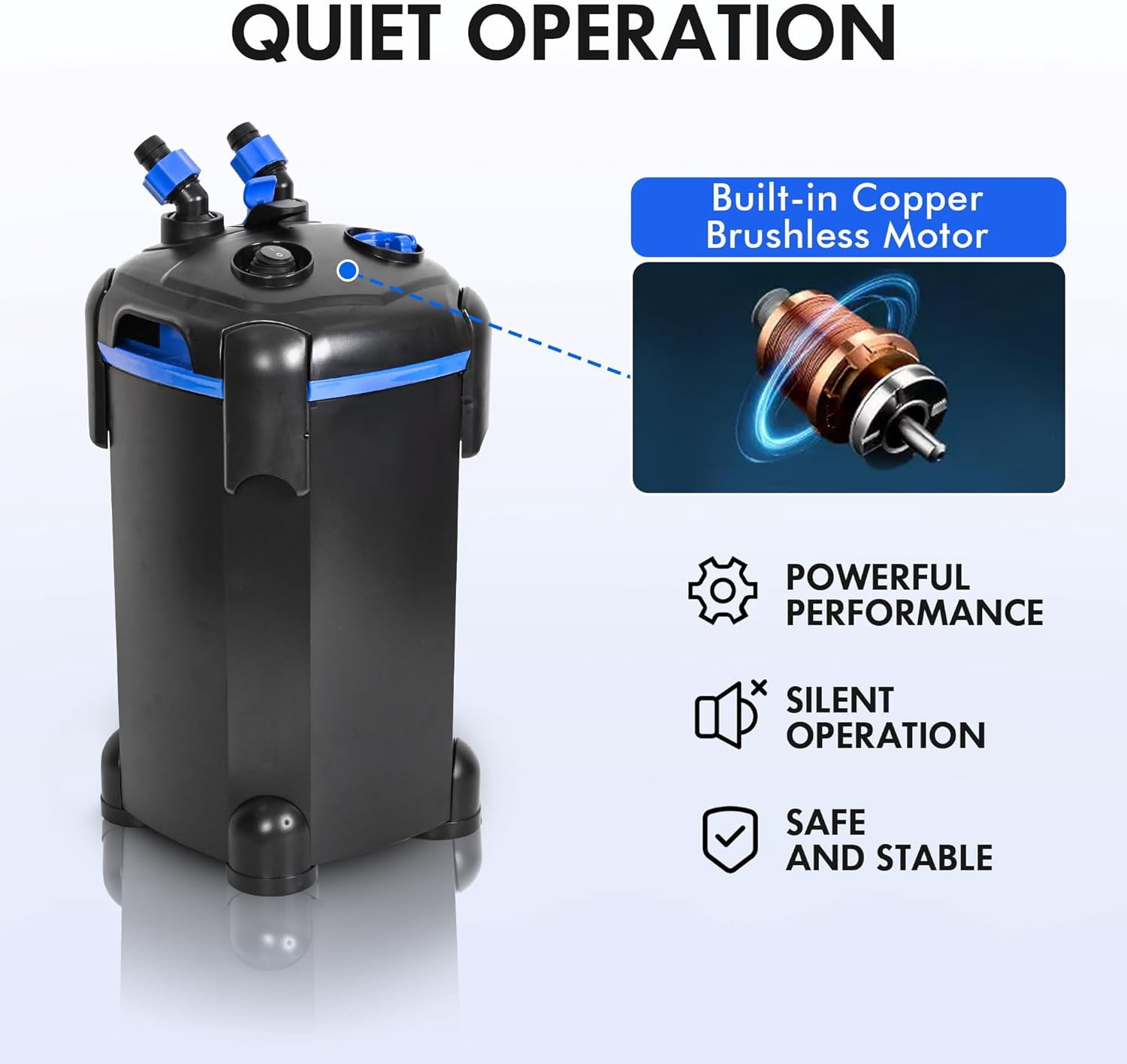 Ultra-Quiet External Canister Filter with Free Media for Large Aquariums and Fish Tanks