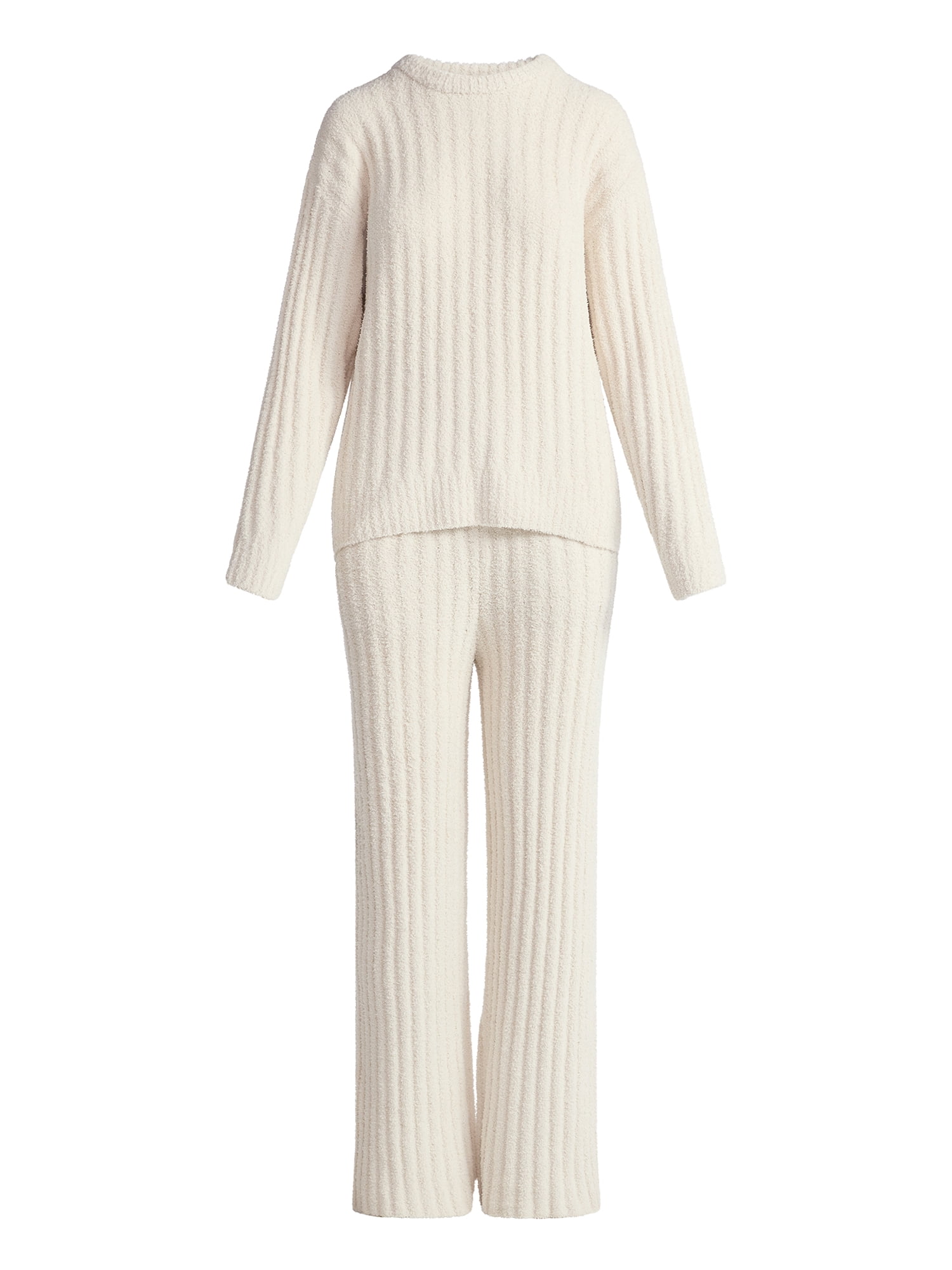 Joyspun Women's Cozy Ribbed Crewneck Top and Wide-Leg Pants Set, 2-Piece, Sizes XS-3X