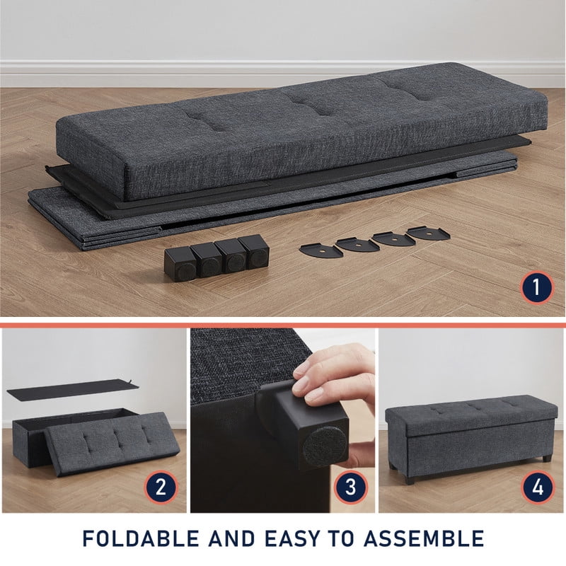 Ornavo Home 43 Inch Folding Storage Ottoman with Storage Bench, Long Large Storage Ottoman Bench, Storage Chest, Foot Rest Stool, Bedroom Bench with Storage