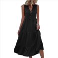 thumbnail image 2 of Vestido de Verano Sin Mangas, Holgado, Informal, con Escote en V, con y Bolsillos, para Cruceros en la Playa, Color Negro, Talla S, 2 of 9