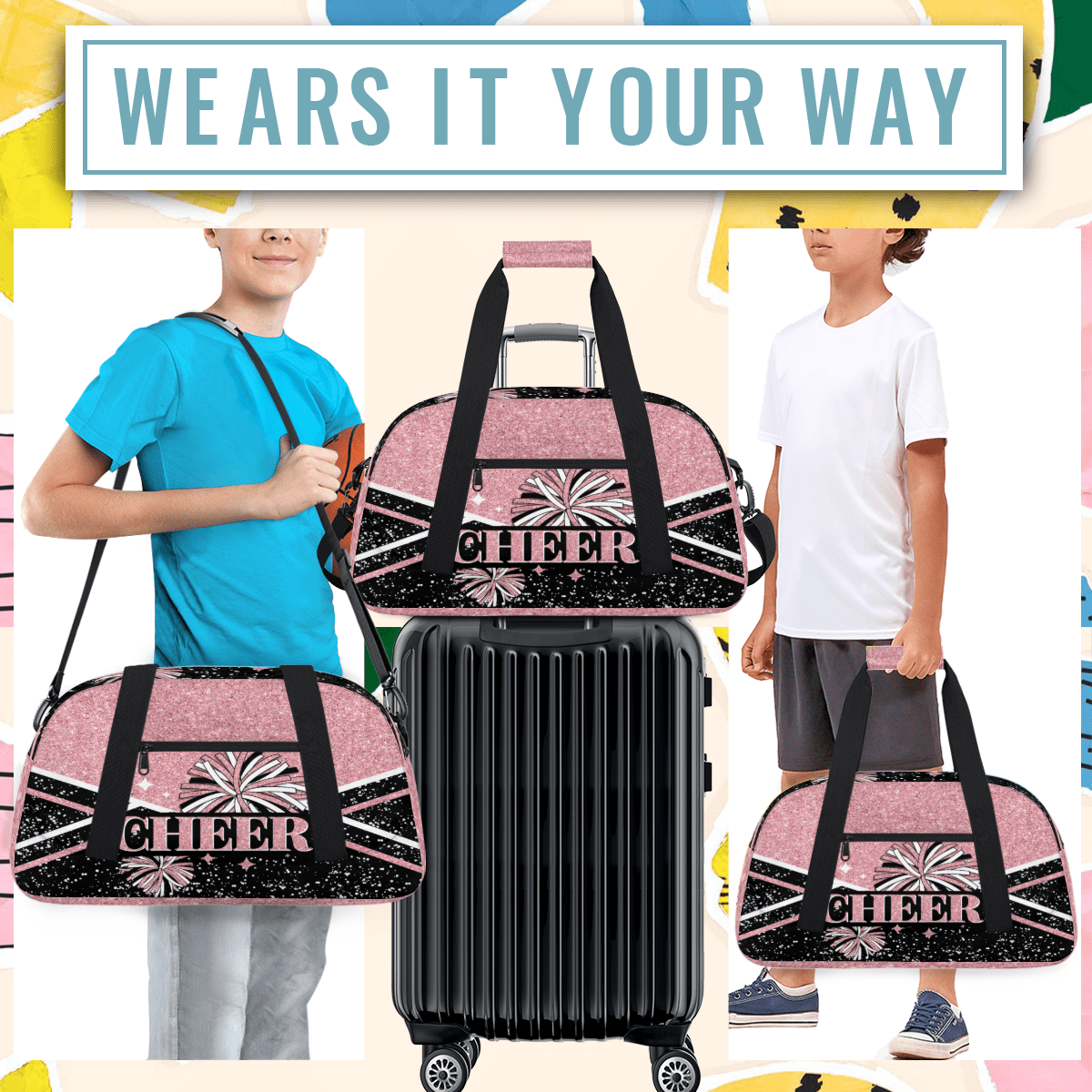 Herdesigns Cheer Bags Sport Duffle Bag Coral Pink Cheerleader Gym Bag Overnight Travel Bags Waterproof Weekender Bag Carry On Travel Tote Bag Dance Bags