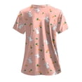 thumbnail image 5 of COMVALUE Easter Scrub Tops Women Short Sleeve V-neck Cute Bunny and Eggs Printed Scrubs Top Medical Nurse Uniforms with Pockets (Pink, 3XL), 5 of 7