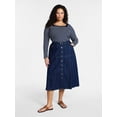 thumbnail image 3 of Terra & Sky Women's Plus Drapey Button Front Denim Skirt, Sizes 16W-24W, 3 of 5