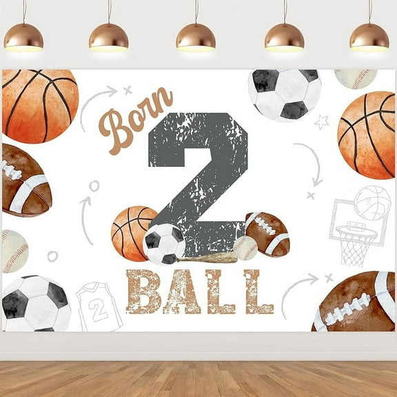 Born Two Ball Birthday Decorations Sports Theme 2nd Birthday Party Decorations with Born 2 Ball Birthday Backdrop Banner for 2 Years Old Basketball Decors