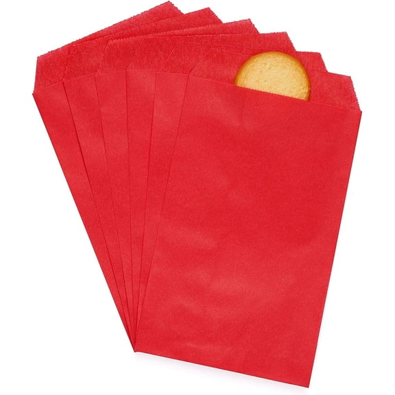 200 Pack Red Flat Small Greaseproof Paper Cookie Bags for Bakery Treats Candies Dessert Birthday Party Favor 3 x 5 Inch