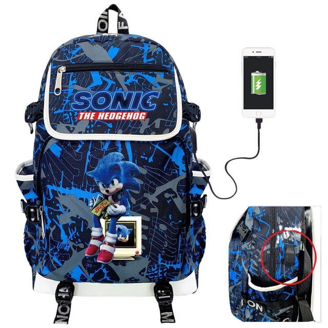 3D Printing Sonic Hedgehog Backpack, USB Charging Travel Bag, Student Backpack, Travel Bag-HAPDEN