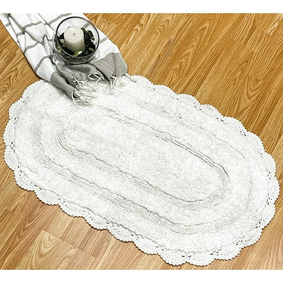 Alfombra de baño Chardin Home de ganchillo blanco, 100% algodón, 60 x 100 cm