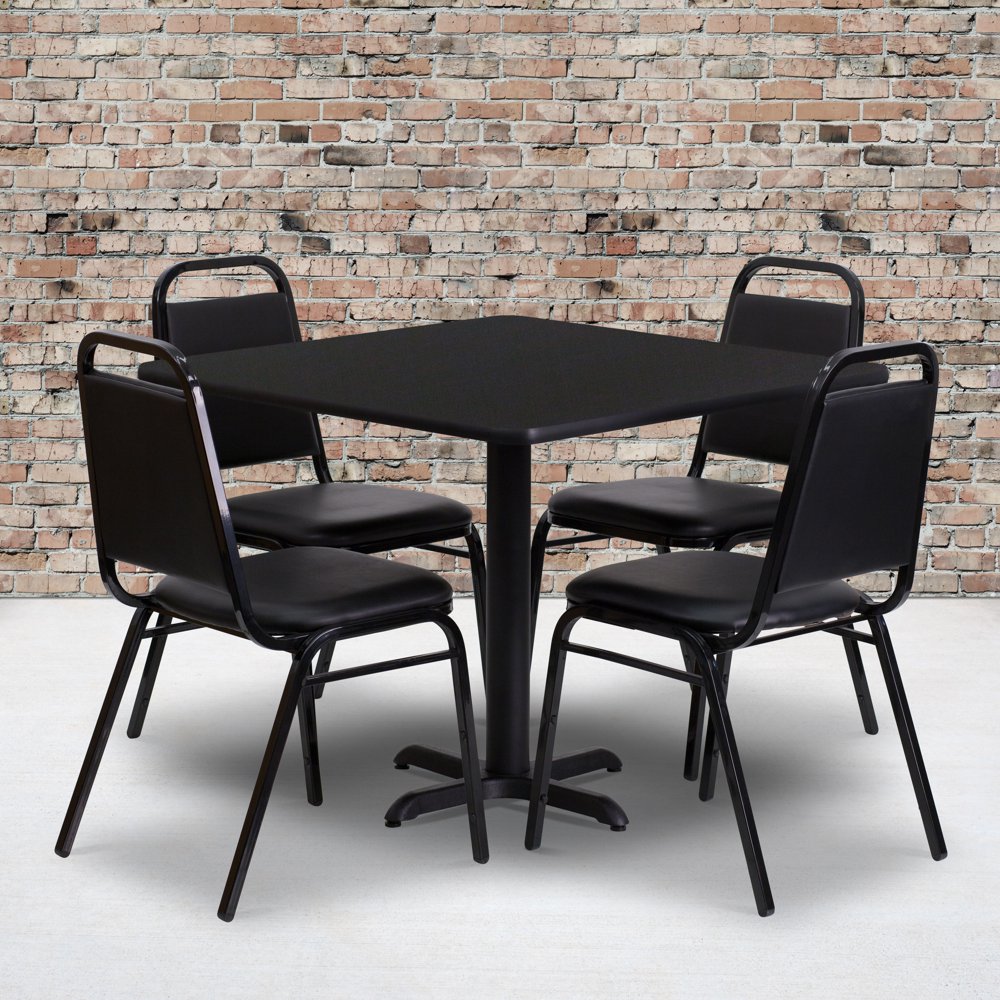 Flash Furniture 36'' Square Black Laminate Table Set with XBase and 4