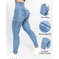 thumbnail image 5 of ChicMe Leggings for Women Solid Color High Waist Tummy Control Butt Lifting Denim Look Stretchy Womens Yoga Pants with Flap Pockets Lighte Blue-L, 5 of 6