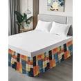 thumbnail image 4 of Abstract Stitching Bed Skirt Queen Size 16" Drop White Orange Blue Fluid Wash Art Ruffled Wrap Around Bed Skirts Adjustable Elastic Bedskirt Dust Ruffle for Queen Size Bed, 4 of 7