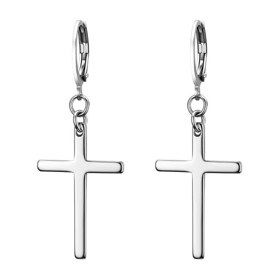 OIDEA Stainless Steel Cross Dangle Hoop Earrings, Religious Lords Prayer Drop Earrings