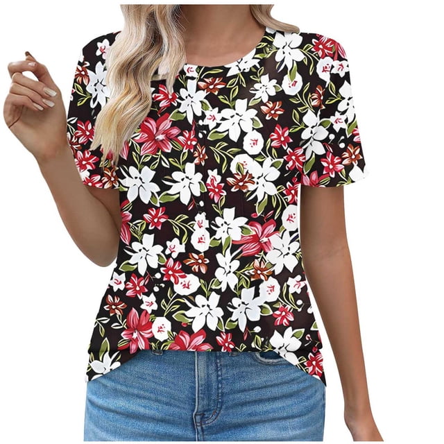 Blouses pour Femmes Col Rond Mode Décontractée Manches Courtes Printemps/été Haut