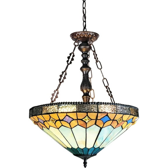 CHLOE Nicholas Tiffany Mission Stained Glass Inverted Ceiling Pendant 18" Height