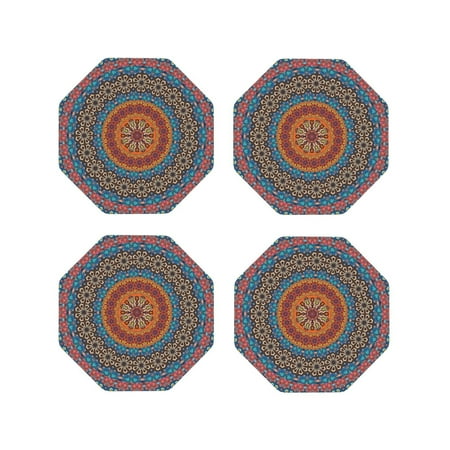 

Tideii Mandala for Leather Coasters 4 Pieces Anti-fouling and Anti-scalding Decorative Coasters Suitable for Restaurants Kitchens Coffee Shops-Octagon