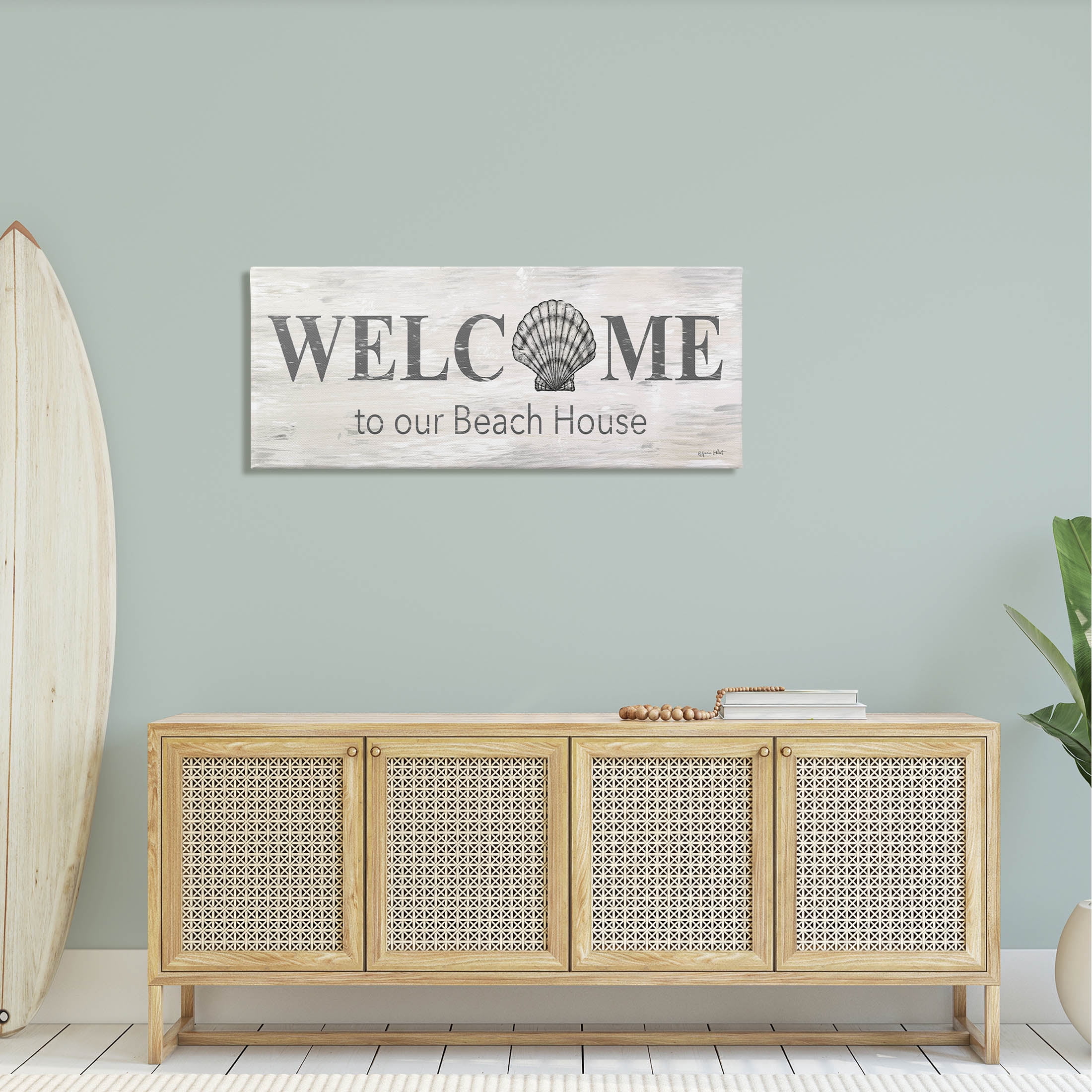 Welcome Beach House Clam Sign Coastal Graphic Art Gallery Wrapped Canvas Print Wall Art
