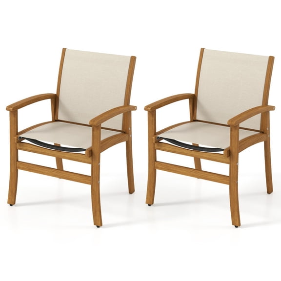 Biotree Patio Chairs Set of 2 Acacia Wood Armchairs with Breathable Fabric Back and Seat Stackable Patio Chair for Garden Backyard, Yellow