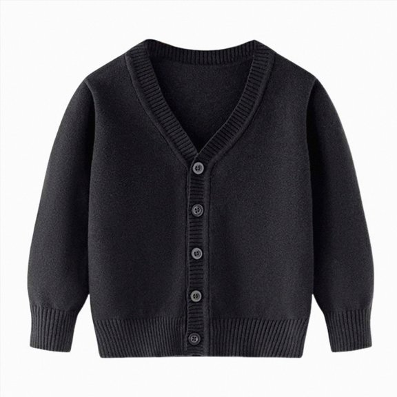 Gvdentm Boys' Button-up Cardigan V-Neck Cotton Knit Sweater Casual Outerwear Black,2-3 Years