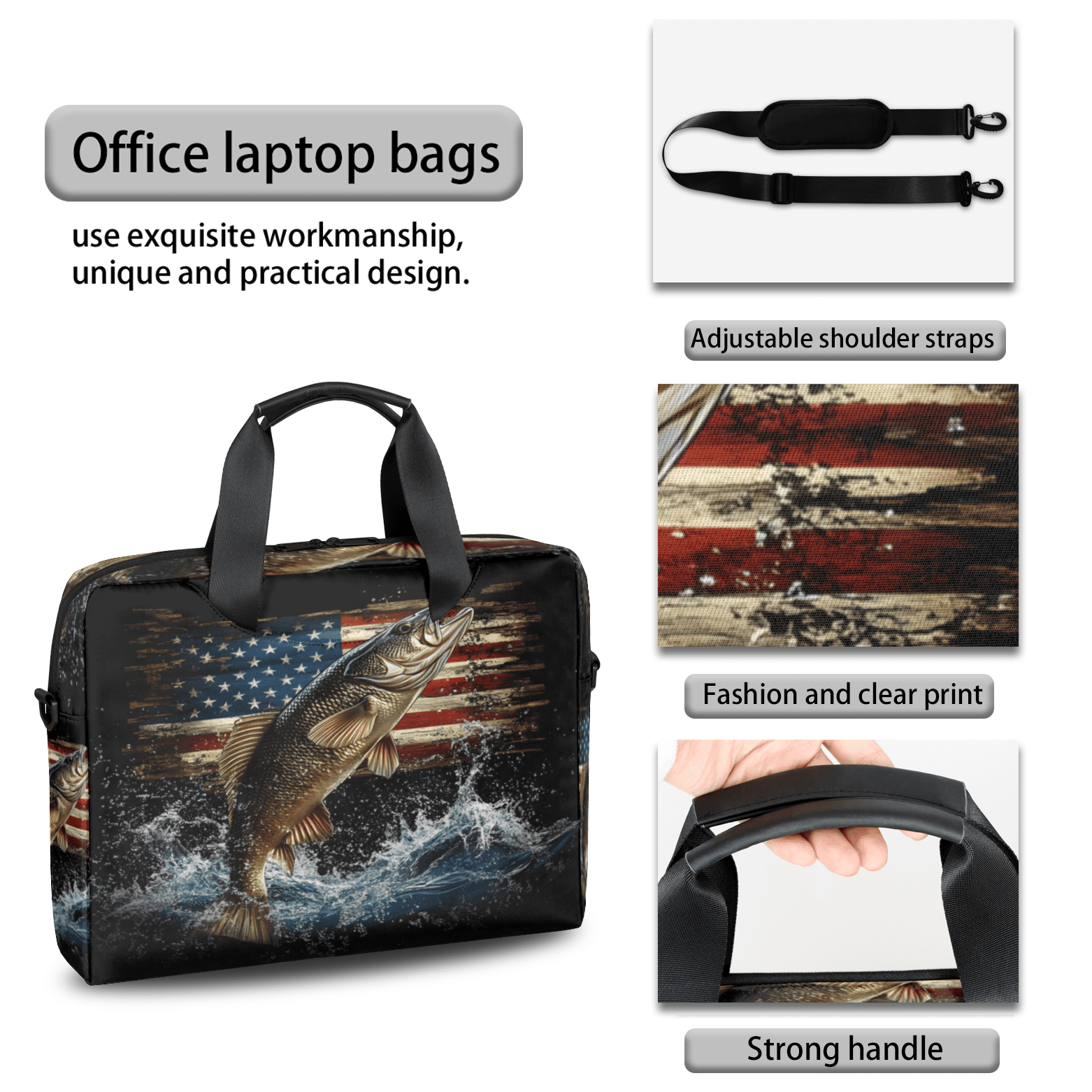 Herdesigns Vintage American Flag Laptop Bag for Women Men, Computer Case Briefcase Messenger Bags, 15-15.6 inch Laptop Sleeve Shoulder Bag