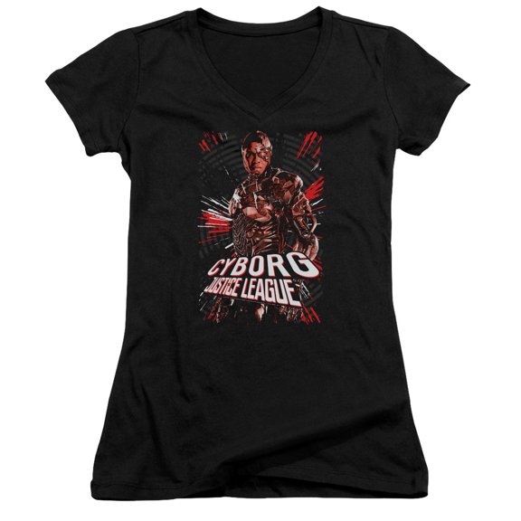 Justice League Movie Cyborg Junior Women's T-Shirt V-Neck Black