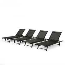 Simon Outdoor Aluminum Chaise Lounge with Mesh Seating (Set of 4), Black and Dark Gray