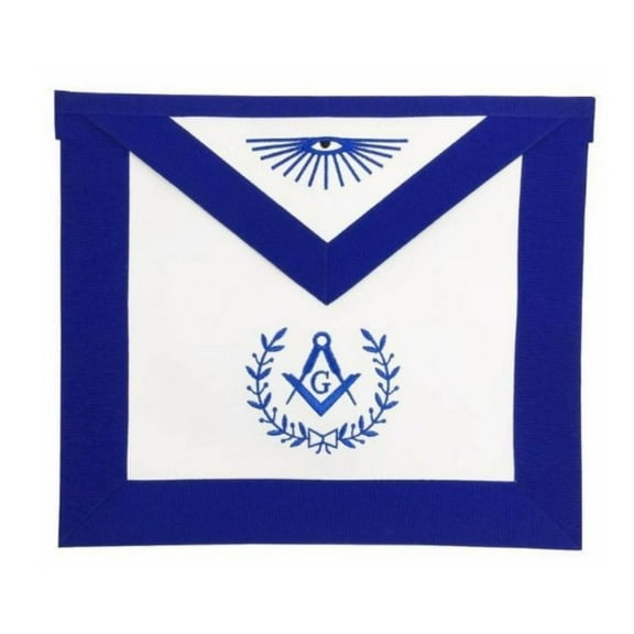 Master Mason Blue Lodge Apron - White & Blue Machine Embroidery - Elegant Masonic Regalia for Lodge Meetings