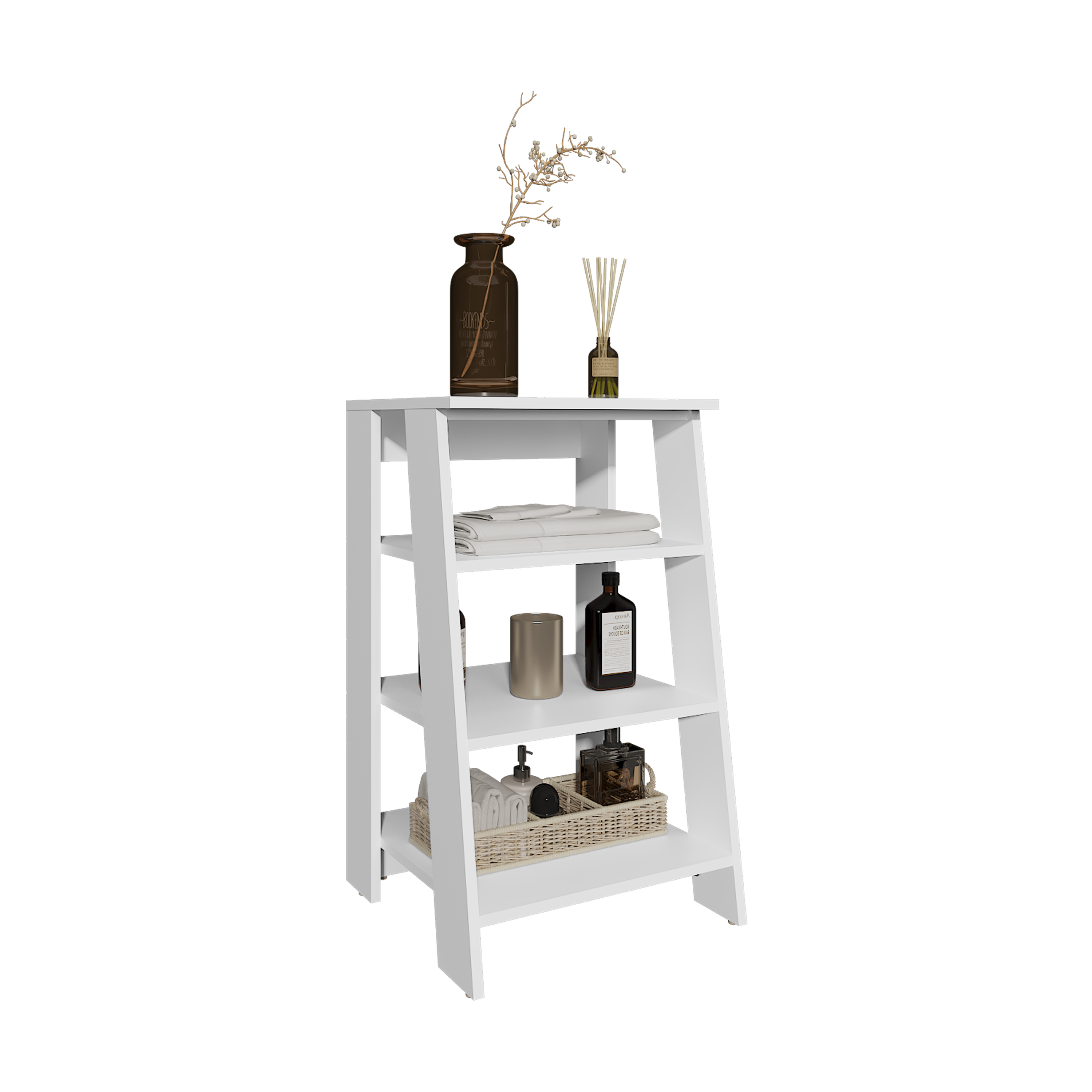30" High 4-Tier Ladder Shelf Organizer for Bathroom, Side Table, Living Room, White