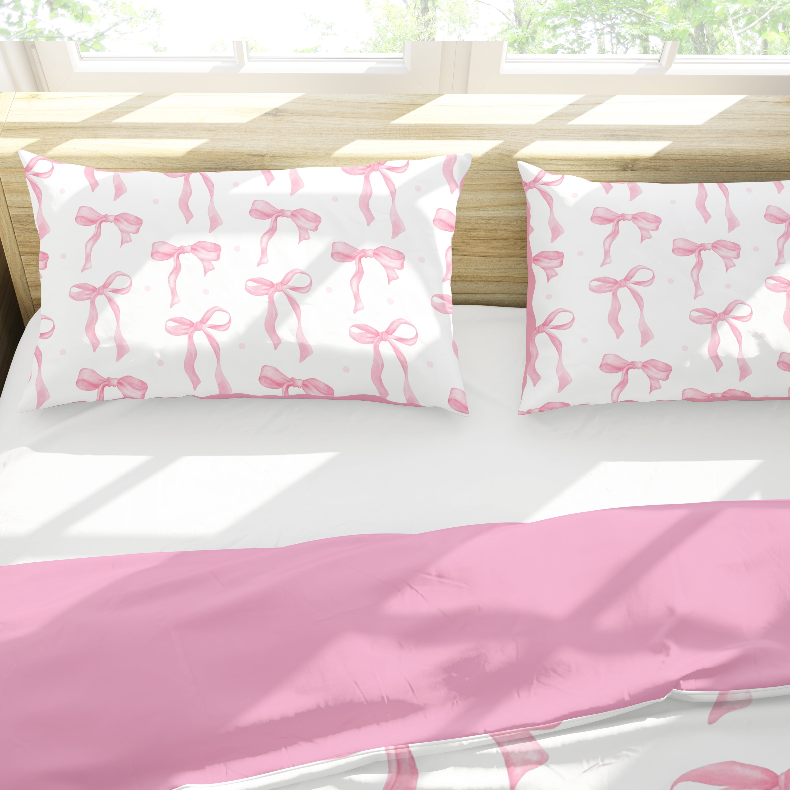 JJCOITR Pink Bow Comforter Set Queen Size for Girls Kids Romantic Princess Style Bowknot Bedding Set Heart Comforter Sets with 2 Pillowcases 3Pcs