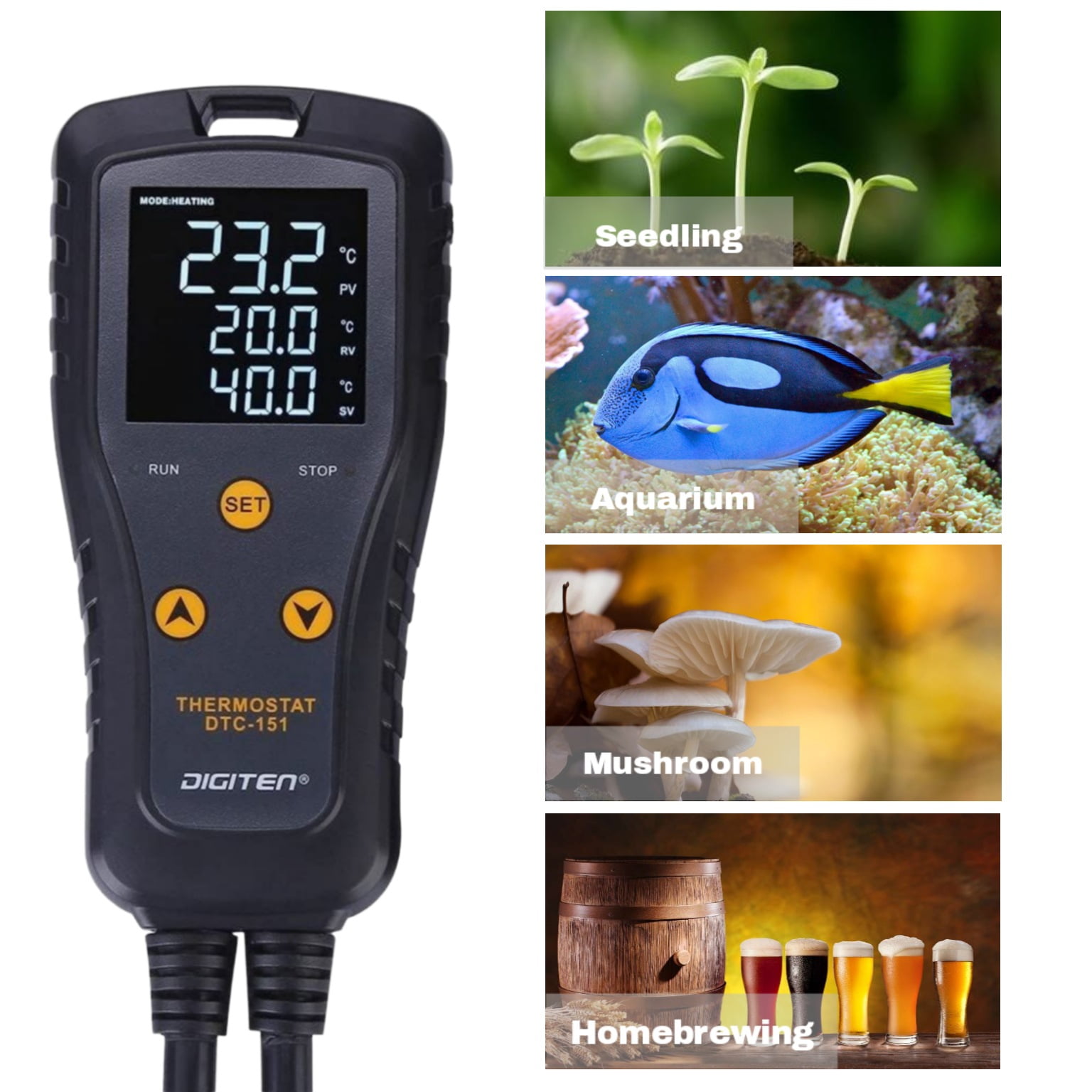 DIGITEN Temperature Controller Digital Thermostat Outlet Plug in Temperature Controller 110V 15A Reptile Thermostat Greenhouse Temp Controller Heating Cooling for Homebrewing Aquarium Heater