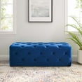 thumbnail image 2 of Tufted Accent Chair Bench, Velvet, Blue Navy, Modern Contemporary Urban Design, Living Lounge Room Hotel Lobby Hospitality, 2 of 9