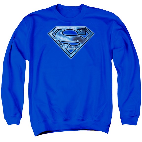 Superman On Ice Shield Adult Crewneck Sweatshirt Royal Blue