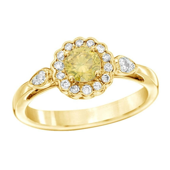 AFFY Yellow & White Natural Diamond Frame Engagement Ring in 14k Yellow Gold (0.37 cttw)