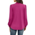 thumbnail image 4 of WTOBBY Women's Fashionable Elegant Top with Chest Pleated Detail and Stand Collar, Long Sleeve Solid Color Design, Perfect for Stylish Outfits and Formal Casual Wear,Hot Pink 2XL, 4 of 6