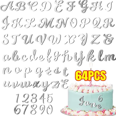 64PCS Acrylic Alphanumeric Cake Decoration DIY Cupcake Decoration A-Z Alphanumeric Mirror 0-9 Cake Decoration