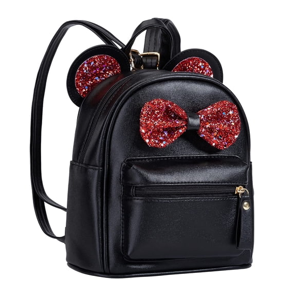 BUTIED Mini Leather Backpack Sequin Bow Mini-Tasche Cute Mouse Ears Daypack Gifts