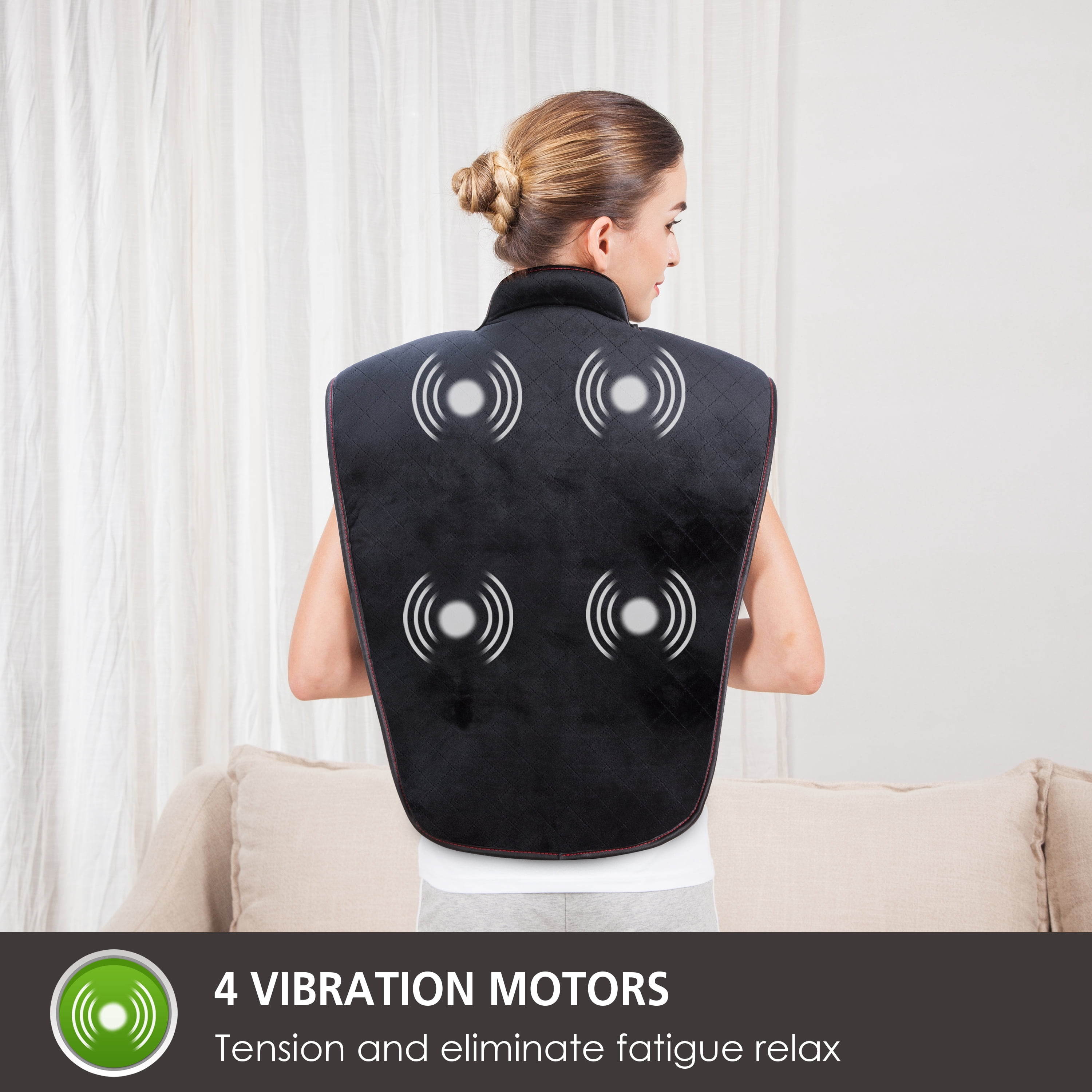 Snailax Heating Pad for Back Pain Relief, Electric Vibrating for Shoulders & Black Auto Shut-off, Gifts